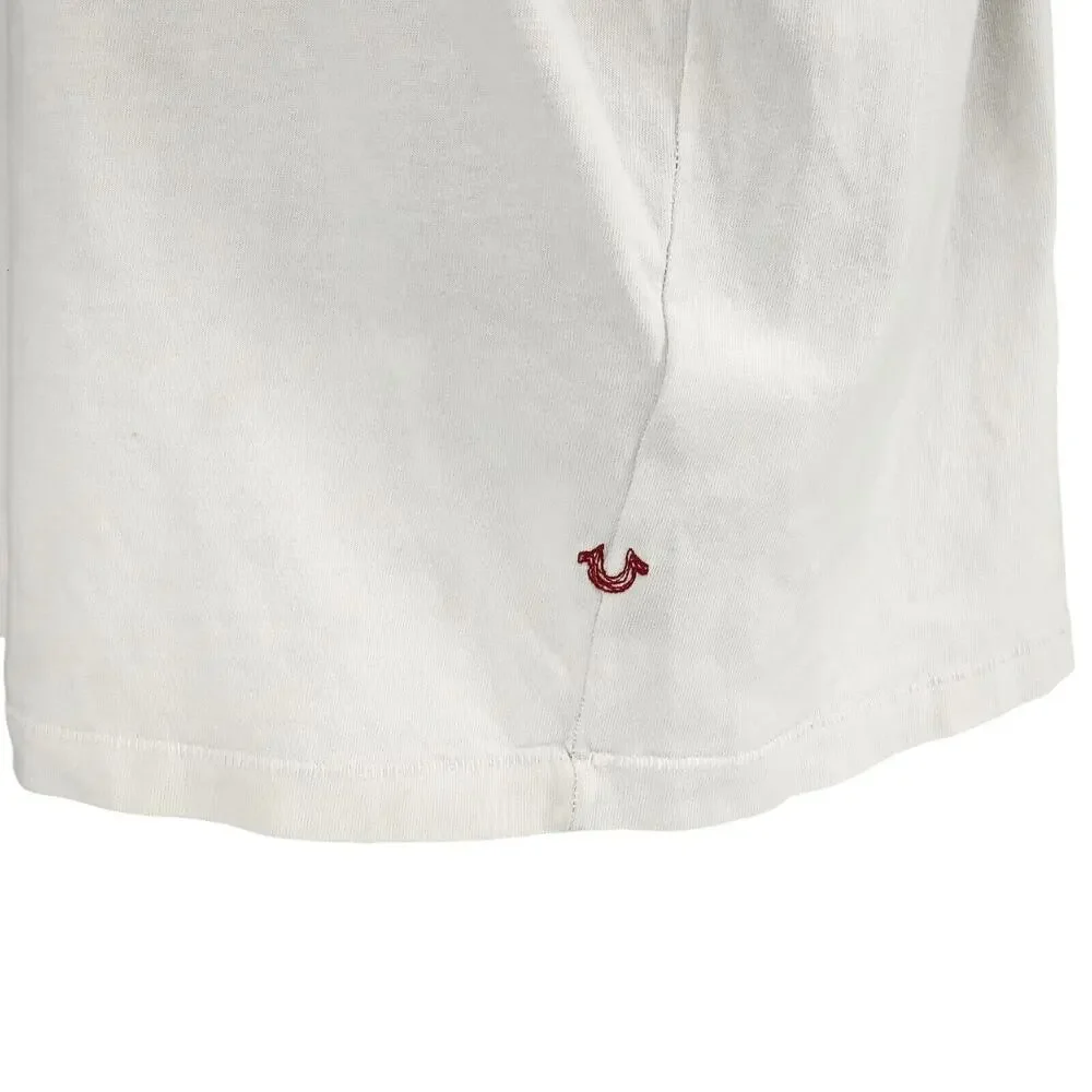 True Religion T-shirt Mens 3XL Big Tall White Red Spell Out Faded Small Stains